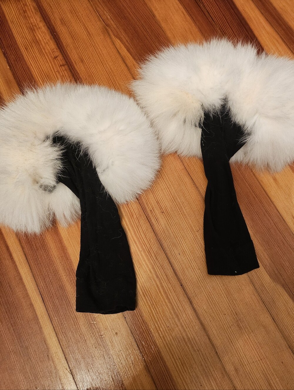 Halloween White Fur Trim Black Wrist Warmers